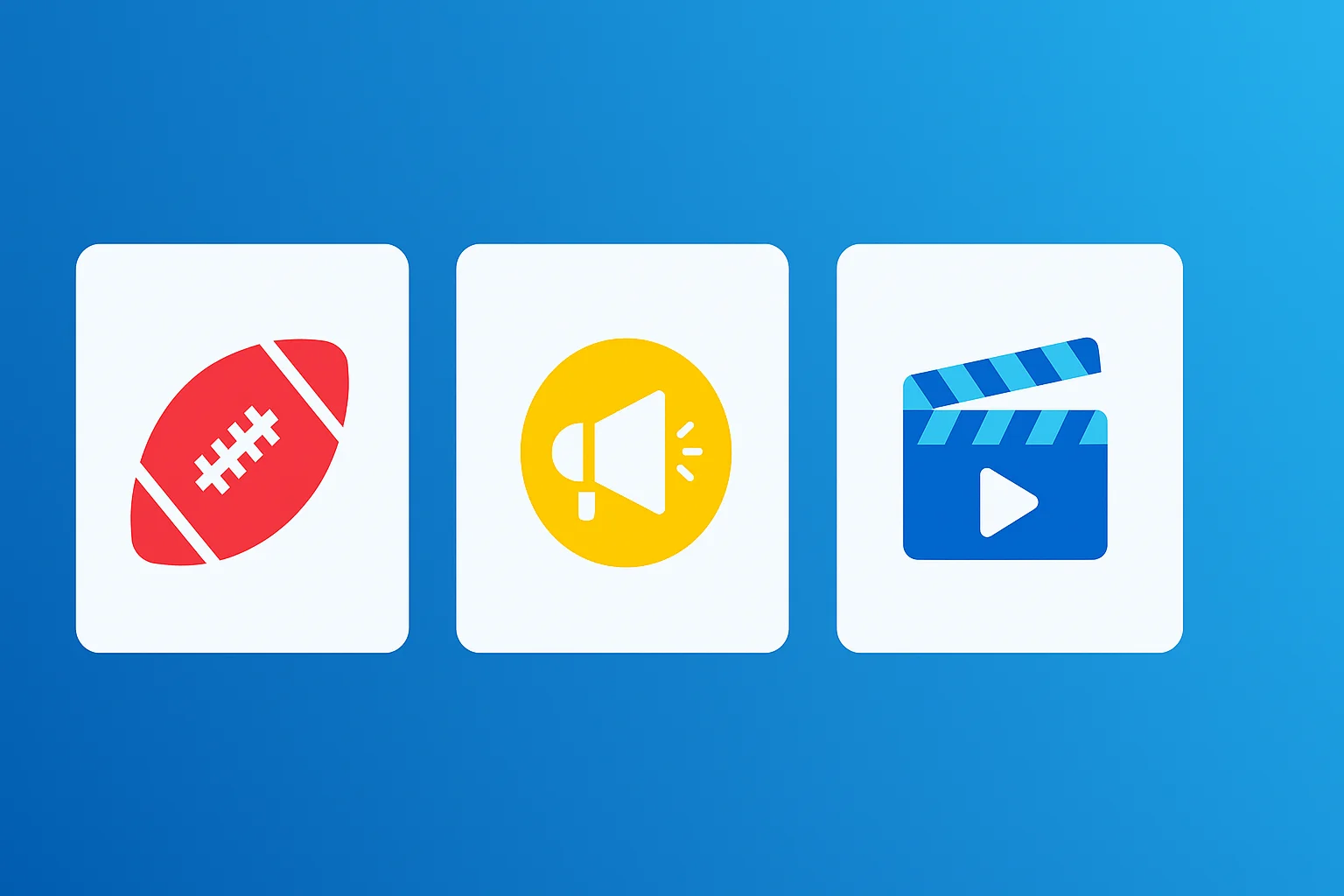 Modern digital illustration featuring vibrant, overlapping cards representing DIRECTV Signature Packages, including sports, entertainment, news, and more, on a bright blue background.