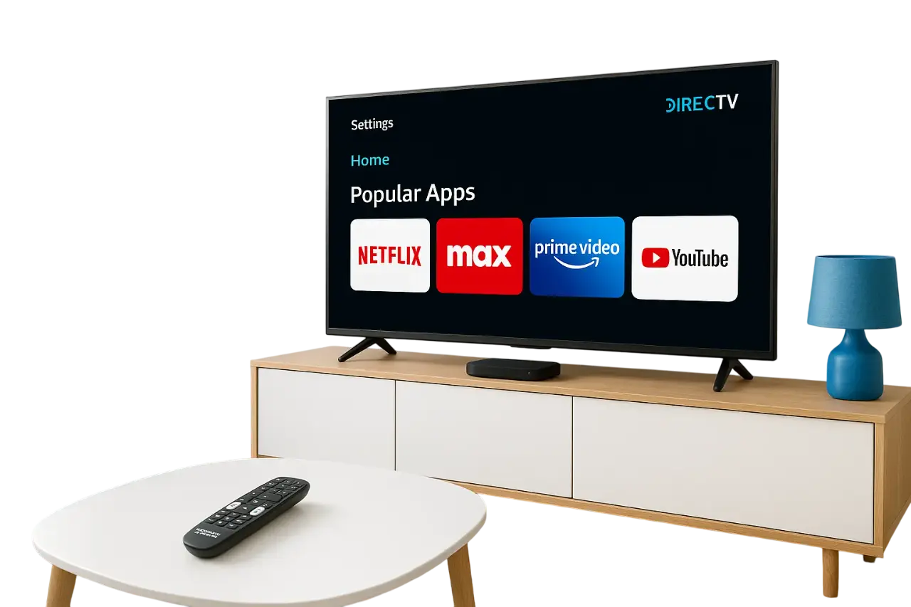 Modern Living Room with DIRECTV Streaming Interface and Gemini Air Device-Photoroom