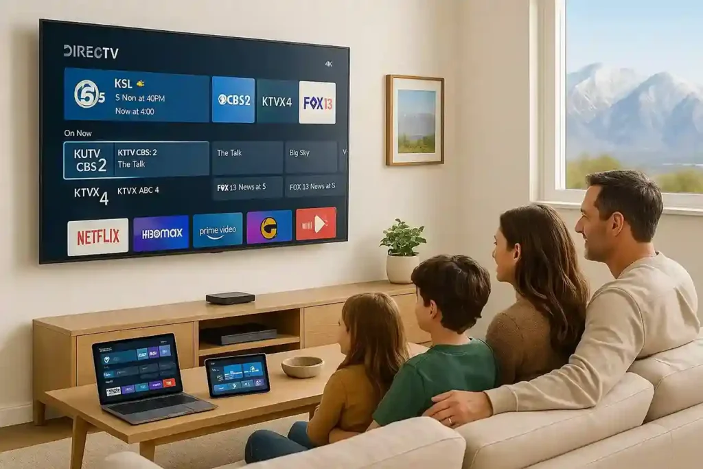 a family watching TV